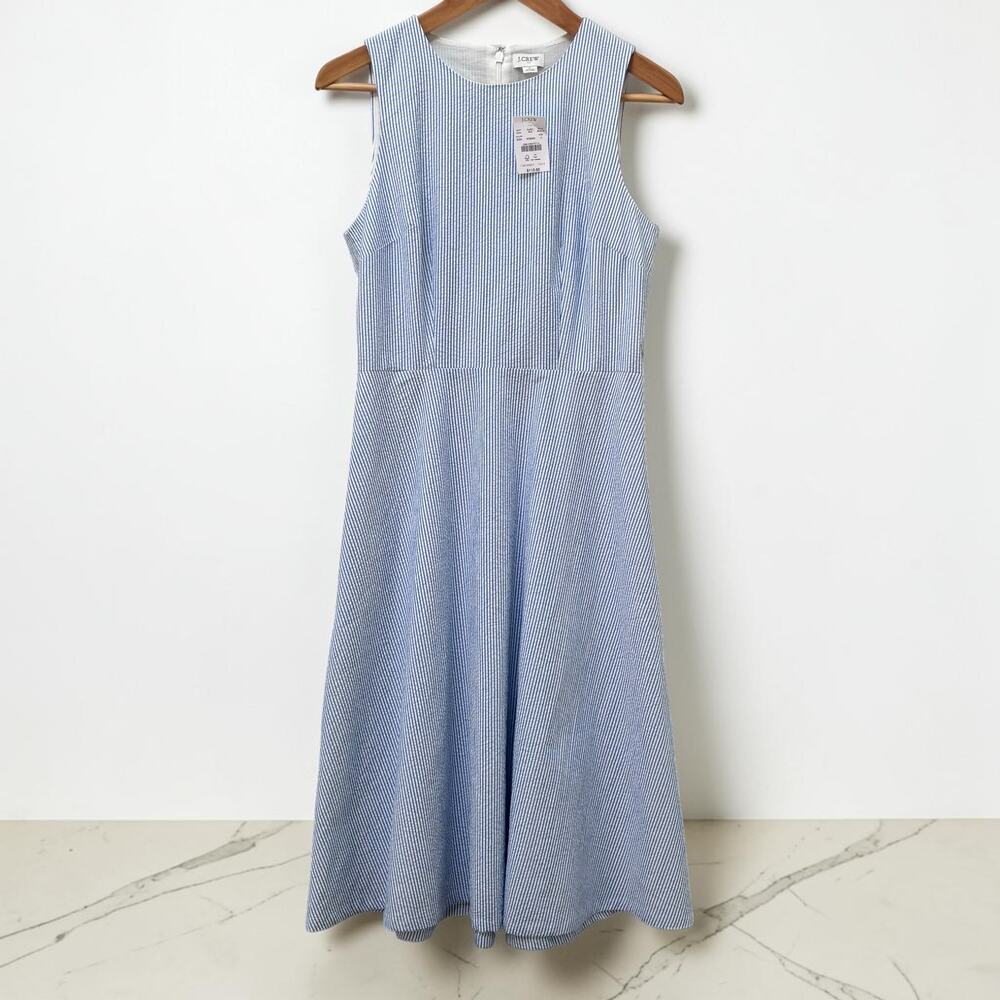 NWT J Crew Seersucker Sleeveless Midi Dress Size 2 -Preppy